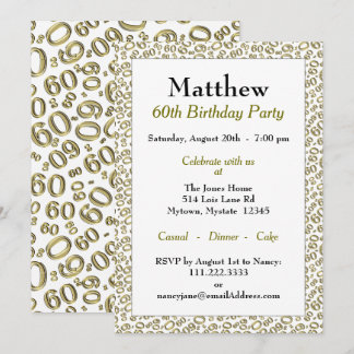 60. Geburtstagsparty Gold und White Number Pattern Einladung