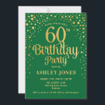 60. Geburtstagsparty - Green & Gold Einladung<br><div class="desc">60. Geburtstagsfeier Einladung. Elegantes Design in Wald Smaragdgrün und Imitate Glitzer Gold. Features stilvolle Skript-Schriftart und Konfetti. Nachricht,  wenn du ein Alter brauchst.</div>