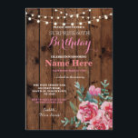 60. Geburtstagsparty Holz Blume Blumenrosa Einladu Einladung<br><div class="desc">Rustikales Holzblumendesign. Perfekt für jeden Altersgeburtstag. Ändern Sie einfach den Text,  um Ihr Party Anzug. Rückdruck im Lieferumfang enthalten.</div>