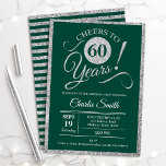 60. Geburtstagsparty - JEDES ALTER Grünes Silber Einladung<br><div class="desc">60. Geburtstagsfeier für Damen und Herren. Elegante Einladungskarte in grün mit Imitaten Glitzer Silber Folie. Features typografischer Script-Schriftart. Feiert bis 60 Jahre! Kann in jedes Jahr personalisiert werden. Ideal für ein Meilenstein Erwachsenenfeiern.</div>