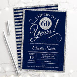 60. Geburtstagsparty - JEDES ALTER Navy Silver Einladung<br><div class="desc">60. Geburtstagsfeier für Damen und Herren. Elegante Einladungskarte in Marine mit Imitaten Glitzer Silber Folie. Features typografischer Script-Schriftart. Feiert bis 60 Jahre! Kann in jedes Jahr personalisiert werden. Ideal für ein Meilenstein Erwachsenenfeiern.</div>
