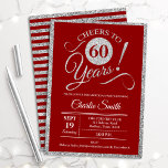 60. Geburtstagsparty - JEDES ALTER Red Silver Einladung<br><div class="desc">60. Geburtstagsfeier für Damen und Herren. Elegante Einladungskarte in Rot mit Imitaten Glitzer Silber Folie. Features typografischer Script-Schriftart. Feiert bis 60 Jahre! Kann in jedes Jahr personalisiert werden. Ideal für ein Meilenstein Erwachsenenfeiern.</div>