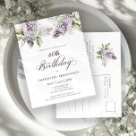 60. Geburtstagsparty Lila Spring Lilac Blume Einladungspostkarte<br><div class="desc">Weiche Wasserfarben lila Lilaks schaffen eine hübsche Frühjahrs-Einladung zum 60. Geburtstag. Die Kalligraphie fügt eine elegante Ästhetik hinzu. Es ist Teil der Lila Spring Lilac Blume Kollektion. Es lasse Ihnen, ein Thema zu wählen und dann einfach eine einzigartige Einladungspauschale, Begrüßungsschilder und Party Dekoration zu erstellen. Party-Planung macht Spaß und Spaß....</div>