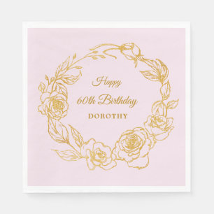 60. Geburtstagsparty Luxe Gold Rose Pink Cocktail Serviette
