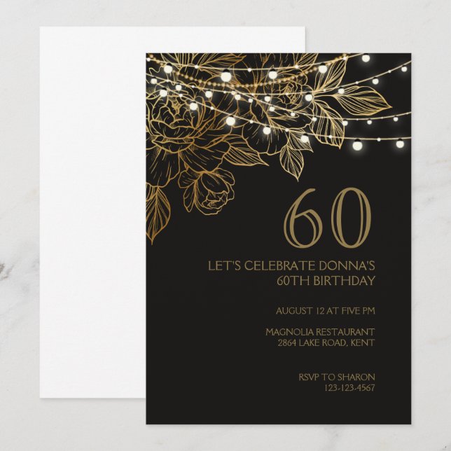 60. Geburtstagsparty Luxus elegante Einladung (Vorne/Hinten)