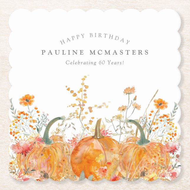 60. Geburtstagsparty Pumpkin Wildblume Custom Untersetzer (Vorderseite)