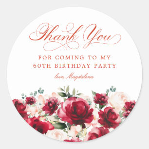 60. Geburtstagsparty Red Pink Floral Vielen Dank Runder Aufkleber