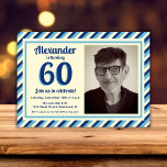 60. Geburtstagsparty Retro Blue Stripes Männliches Einladung<br><div class="desc">Feiern Sie den Meilenstein 60. Geburtstag mit unserer stilvollen und raffinierten Party Einladung! Dieses Bild zeigt ein männliches Design mit retroblauen Streifen in marineblau, aqua und Elfenbeintönen. Die Kombination dieser Farben schafft ein perfektes Gleichgewicht zwischen Nostalgie und Modernität. Ob Sie nun ein Überraschungs-Party oder eine lässige Ansammlung werfen, diese Einladung...</div>