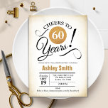 60. Geburtstagsparty - Retro Gold Schwarz-weiß Einladung<br><div class="desc">60. Geburtstagsfeier für Damen und Herren. Elegante Einladungskarte mit goldener Folie und cremigem Hintergrund im Retro-Stil mit Imitaten. Features typografischer Script-Schriftart. Feiert bis 60 Jahre! Kann in jedes Jahr personalisiert werden. Ideal für ein Meilenstein Erwachsenenfeiern.</div>