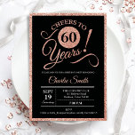 60. Geburtstagsparty - Rose Gold Black JEDES ALTER Einladung<br><div class="desc">60. Geburtstagsfeier Einladung für Frauen. Elegante Einladungskarte in Schwarz mit Imitaten Glitzer Rose Goldfolie. Features typografischer Script-Schriftart. Feiert bis 60 Jahre! Kann in jedes Jahr personalisiert werden. Ideal für ein Meilenstein Erwachsenenfeiern.</div>