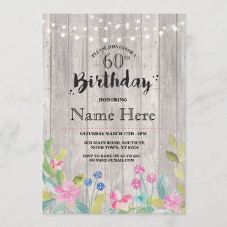 60. Geburtstagsparty Rustic Wood Floral 40. Einlad Einladung