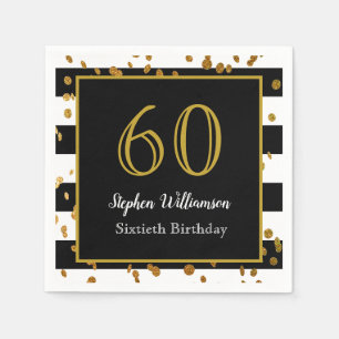 60. Geburtstagsparty Schwarz-weißer und goldener Serviette
