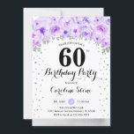 60. Geburtstagsparty - Silberviolette Blumen Einladung<br><div class="desc">60. Geburtstagsfeier Einladung. Elegantes Design in Imitaten Glitzer Silber mit Blumenakzent. Einladende Karte mit Skript-Schriftart und Konfetti. Pastel lila Lavendel lila und weiß. Ideal für ein stilvolles 30-tägiges Fest. Nachricht,  wenn du ein Alter brauchst.</div>