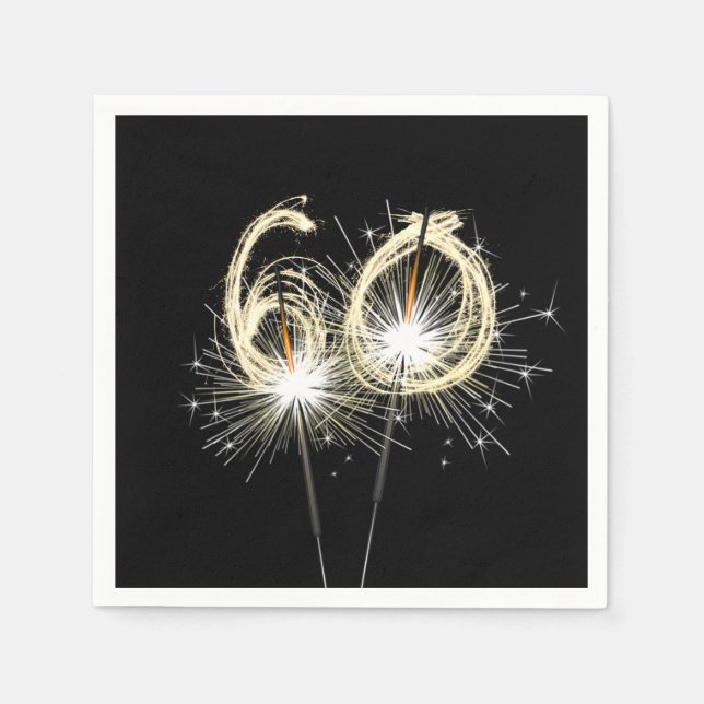 60. Geburtstagsparty Sparklers auf Black Serviette (Vorderseite)