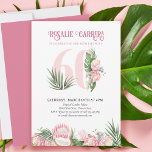 60. Geburtstagsparty Tropical Pink Protea Number 6 Einladung<br><div class="desc">60. Geburtstagsfeier mit der Nummer 60,  die mit tropischen Blätter aus Palmen,  rosa Protea-Blume und Kokospalmen geschmückt ist. Feines,  elegantes Design mit floralen Wasserfarben in Rosa- und Grüntönen. Ideal für 60-jährige Jubiläumsfeiern,  Party oder Party für Gartentee.</div>
