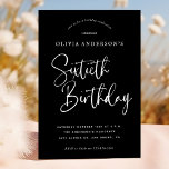 60. Geburtstagsparty | Weiß für schwarze Typografi Einladung<br><div class="desc">Dieses einfache, aber immer so elegante Design bietet modernes Weiß auf schwarzer Typografie und die Worte "Sixtieth Birthday" in Kalligraphie-Skript. Die Einladungen kehren zu einem subtilen Art-Déco-Muster in chromatisch grau und schwarz um. Mit seiner Eleganz und Eleganz lädt dieser 60. Geburtstag zum stilvollen Set für Ihre Feiern ein. Bestellen Sie...</div>