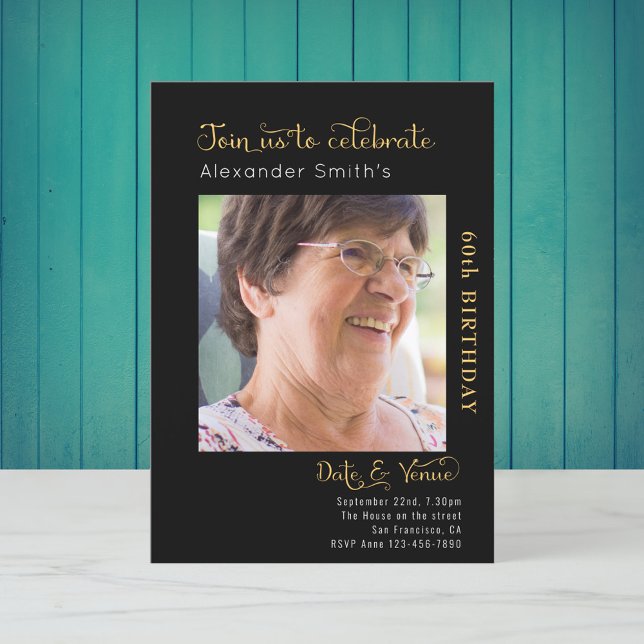 60. Geburtstagsschwarze Einladung (Von Creator hochgeladen)