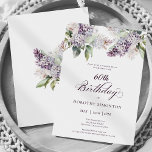 60. Geburtstagsüberraschung Party Lila Lilac Blume Einladung<br><div class="desc">Weiche Wasserfarben lila Lilaks schaffen eine hübsche Frühjahrs-Einladung zum 60. Geburtstag. Die Kalligraphie fügt eine elegante Ästhetik hinzu. Diese Einladung zum Geburtstag ist sowohl in traditioneller als auch in herunterladbarer Version erhältlich.</div>