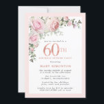 60. Geburtstagsüberraschung Party Rosa Rose Floral Einladung<br><div class="desc">Ehre eine besondere Frau mit dieser eleganten und weiblichen 60. Geburtstagsfeier. 60. ist in großem rosa Text geschrieben. Das Party der Geburtstagsüberraschung folgt. Der Name des geehrten Gastes ist auch in rosa Hauptstadt geschrieben. Rosenrosen und Salbei-grüne Blätter sorgen oben für ein wunderschönes Blumenspray. Während es sich um ein traditionelles Design...</div>