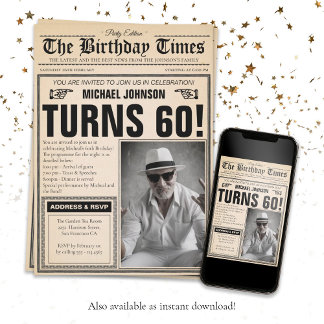60. Geburtstagszeitung Cover Spaß Custom Foto Einladung