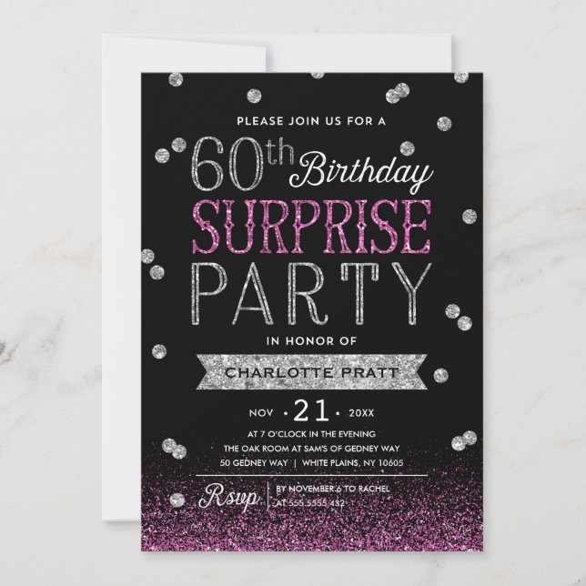 60. Glitzerconfetti-Überraschungs-Party Einladung (Vorderseite)