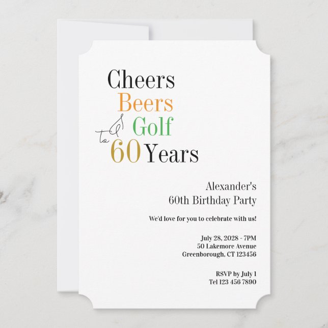 60. Golf Birthday Cheers and Biere Minimal Einladung (Vorderseite)