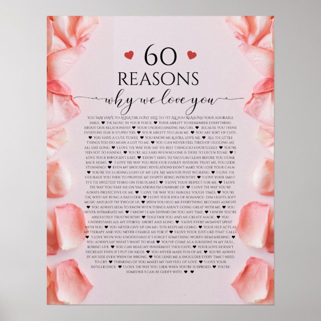 60 Gründe, aus denen wir Ihnen Geschenk Liebe, Bli Poster (Vorne)