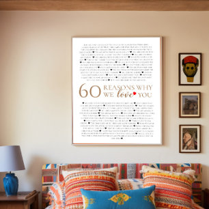 60 Gründe, warum wir dich lieben 60. Geburtstagsge Poster