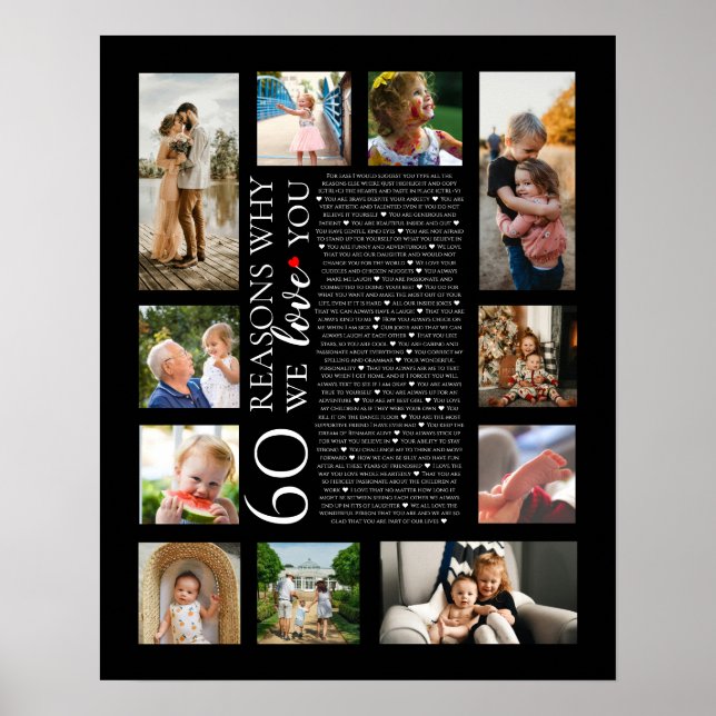 60 Gründe, warum wir Ihnen Liebe Foto Collage Gebu Poster (Vorne)