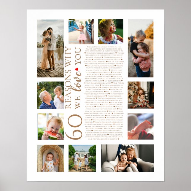 60 Gründe, warum wir Ihnen Liebe Foto Collage Gebu Poster (Vorne)