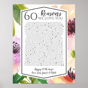 60 Gründe, warum wir Liebe Sie Aquarell-Rose pfir Poster