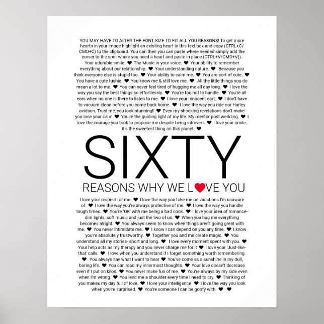 60 Gründe, warum wir Sie Liebe Hochzeit gelobt Lie Poster (Vorne)