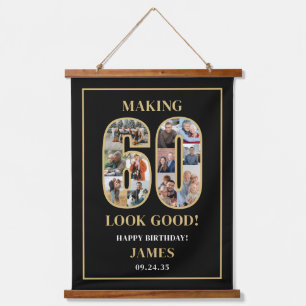 60 gut aussehen lassen Fotocollage 60. Geburtstag Wandteppich Mit Holzrahmen