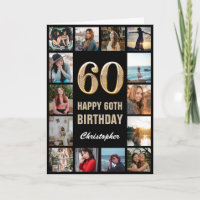 60. Happy Birthday Black and Gold Foto Collage
