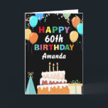 60. Happy Birthday farbenfrohe Balloons Kuchen sch Karte<br><div class="desc">60. Happy Geburtstag Bunte Bollen Schwarz mit personalisiertem Namen. Für weitere Anpassungen klicken Sie bitte auf die Schaltfläche "Anpassen" und verwenden Sie unser Designwerkzeug,  um diese Vorlage zu ändern.</div>