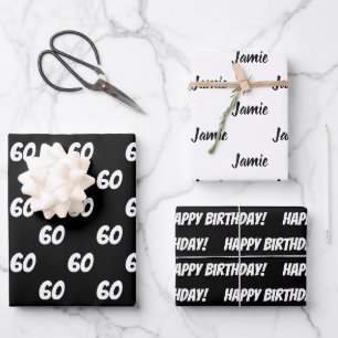 60. Happy Birthday Individuelle Name Wrapping Pape Geschenkpapier Set