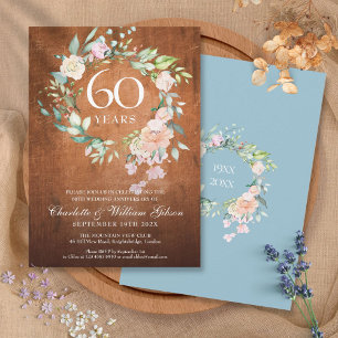 60. Hochzeit Jubiläum Rustikales Holz Rose Garland Einladung
