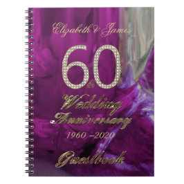 60. Hochzeits-Jahrestags-Gast-Buch-Gold lila Notizblock