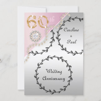 60. Hochzeitsfeier mit Silberne Rose Gold Einladung