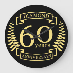 60. Hochzeitsjubiläum Diamant Gelb Große Wanduhr
