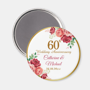 60. Hochzeitsjubiläum Goldrahmen Floral Magnet