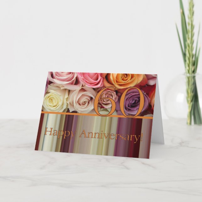 60. Hochzeitskarte - Pastellstreifen für Rose Karte (Vorderseite)