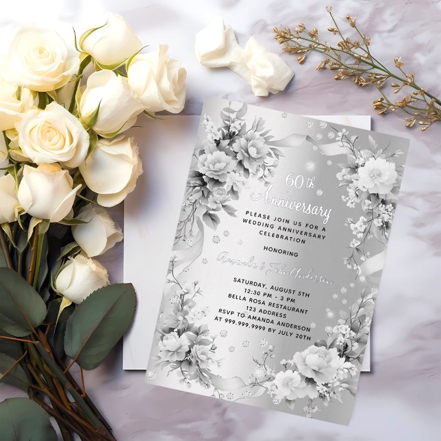 60. Hochzeitstag Diamantfloralen Folieneinladung (Von Creator hochgeladen)