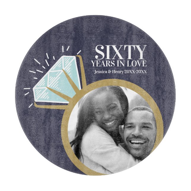 60. Hochzeitstag Diamantring blaues Gold Schneidebrett (Vorderseite)