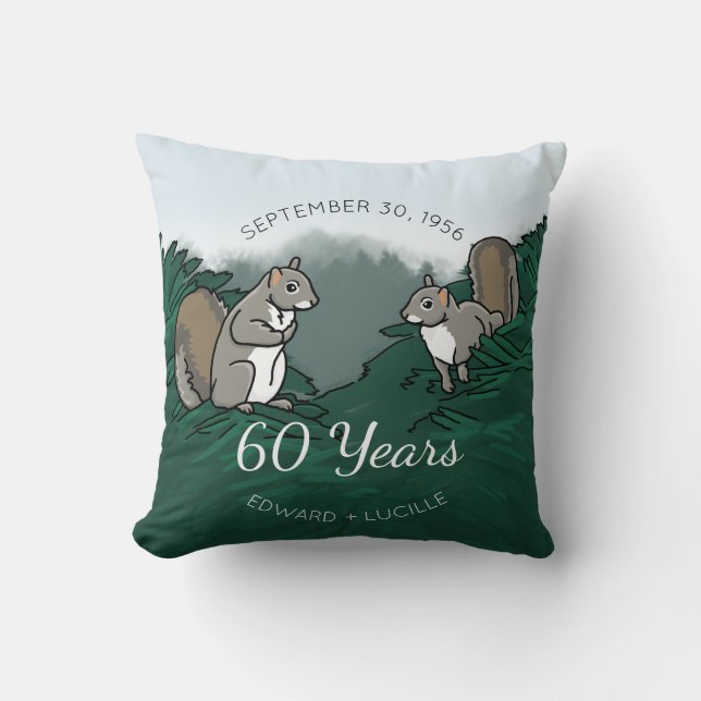 60. Hochzeitstag-Eichhörnchen Kissen (Vorderseite)