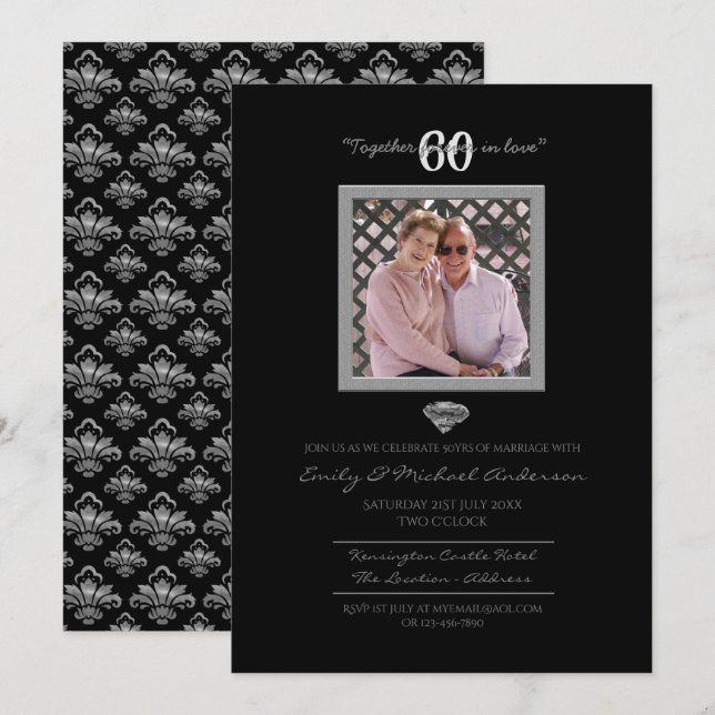 60. Hochzeitstag - Einladungen mit FOTO hinzufügen (Vorne/Hinten)