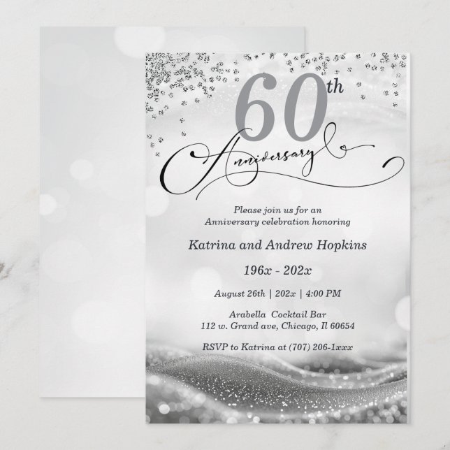 60. Hochzeitstag Elegant Printable Einladung (Vorne/Hinten)