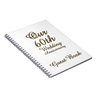 60. Hochzeitstag-Gast-Buch-Goldweiß Notizblock