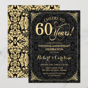 60. Hochzeitstag - Gold Black Damask Einladung