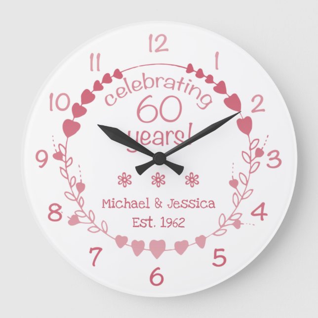 60. Hochzeitstag Große Wanduhr (Vorderseite)